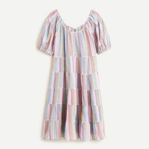 j crew puff-sleeve dress in pastel stripe
